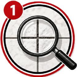 Professional tile and grout inspection icon showing grout assessment and problem area detection before restoration services.
