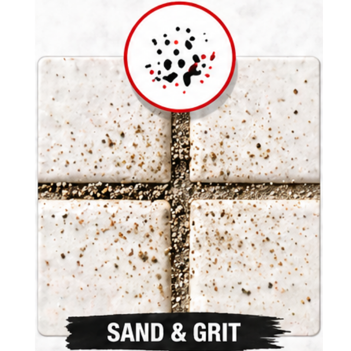 Sand and grit buildup on tile floors in Punta Gorda Florida causing dirty grout lines and surface wear